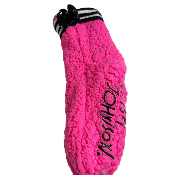 New Betsy Johnson Barbie Pink & Black FUZZY Warm Socks w/Sequin Bow L/XL - Picture 4 of 6